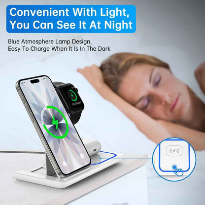 Revolutionary 3-in-1 Wireless Charging Station with Soothing Breathing Indicator - Fast Charge Your iPhone, Apple Watch, and AirPods Effortlessly
