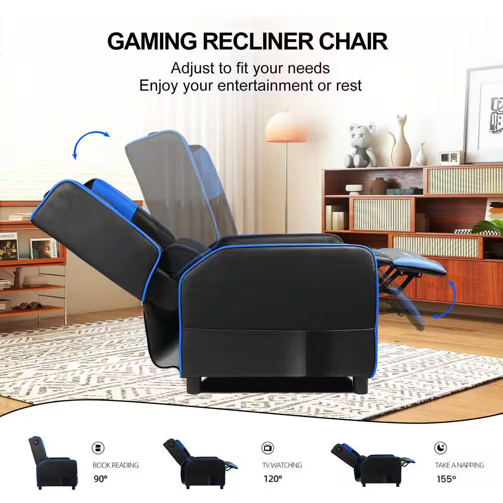 Elevate Your Gaming Experience with the Blue Faux Leather Gaming Chair - Ergonomic Lumbar Support and Reclining Comfort