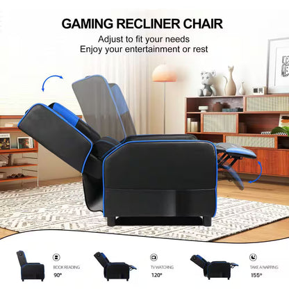 Elevate Your Gaming Experience with the Blue Faux Leather Gaming Chair - Ergonomic Lumbar Support and Reclining Comfort
