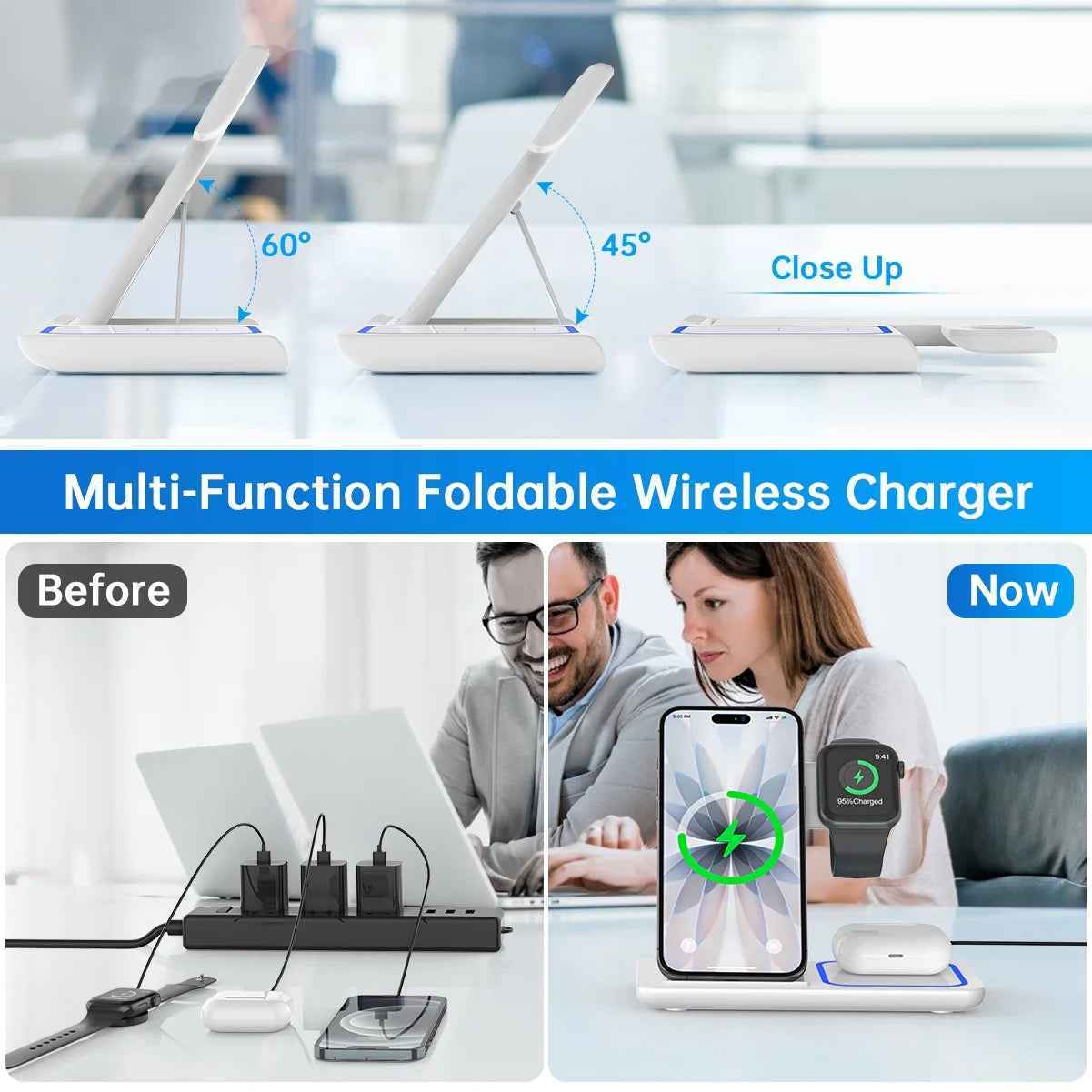 Revolutionary 3-in-1 Wireless Charging Station with Soothing Breathing Indicator - Fast Charge Your iPhone, Apple Watch, and AirPods Effortlessly