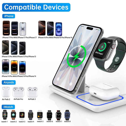 Revolutionary 3-in-1 Wireless Charging Station with Soothing Breathing Indicator - Fast Charge Your iPhone, Apple Watch, and AirPods Effortlessly