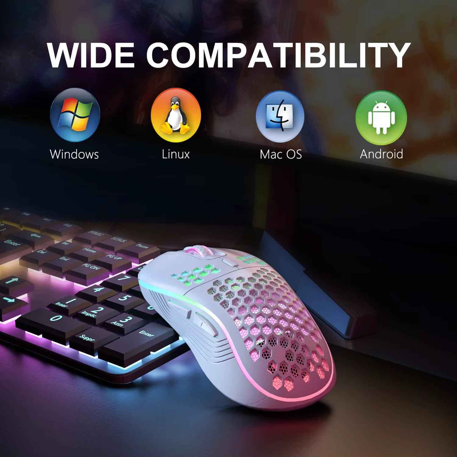 Unleash Your Gaming Potential with the Ergonomic RGB Wireless Gaming Mouse - Rechargeable Honeycomb Design, 6 Customizable Buttons & Adjustable 3-Speed DPI