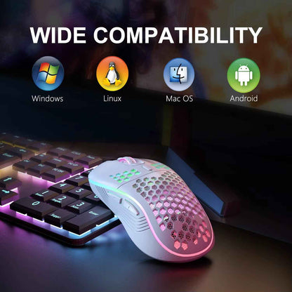Unleash Your Gaming Potential with the Ergonomic RGB Wireless Gaming Mouse - Rechargeable Honeycomb Design, 6 Customizable Buttons & Adjustable 3-Speed DPI