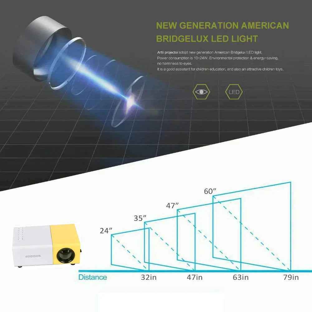 Mini Projector – 1080P Full HD Support, Portable LED Projector, 4K Video