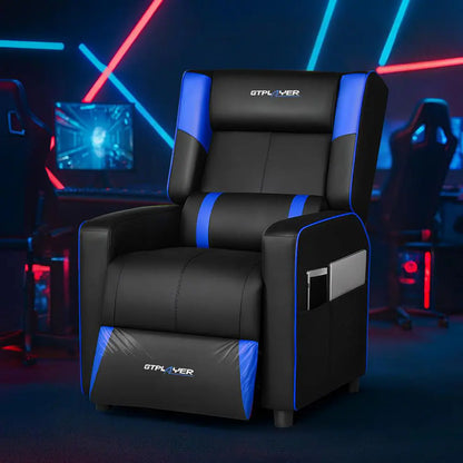 Elevate Your Gaming Experience with the Blue Faux Leather Gaming Chair - Ergonomic Lumbar Support and Reclining Comfort