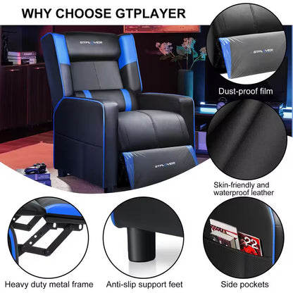 Elevate Your Gaming Experience with the Blue Faux Leather Gaming Chair - Ergonomic Lumbar Support and Reclining Comfort