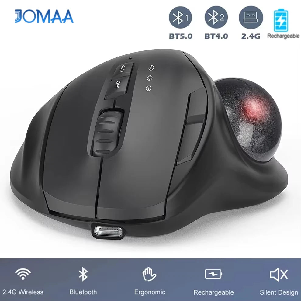 Experience Ultimate Comfort with the 2400DPI Bluetooth Trackball Mouse - Rechargeable Ergonomic Design with EVA Case for Laptops and Tablets