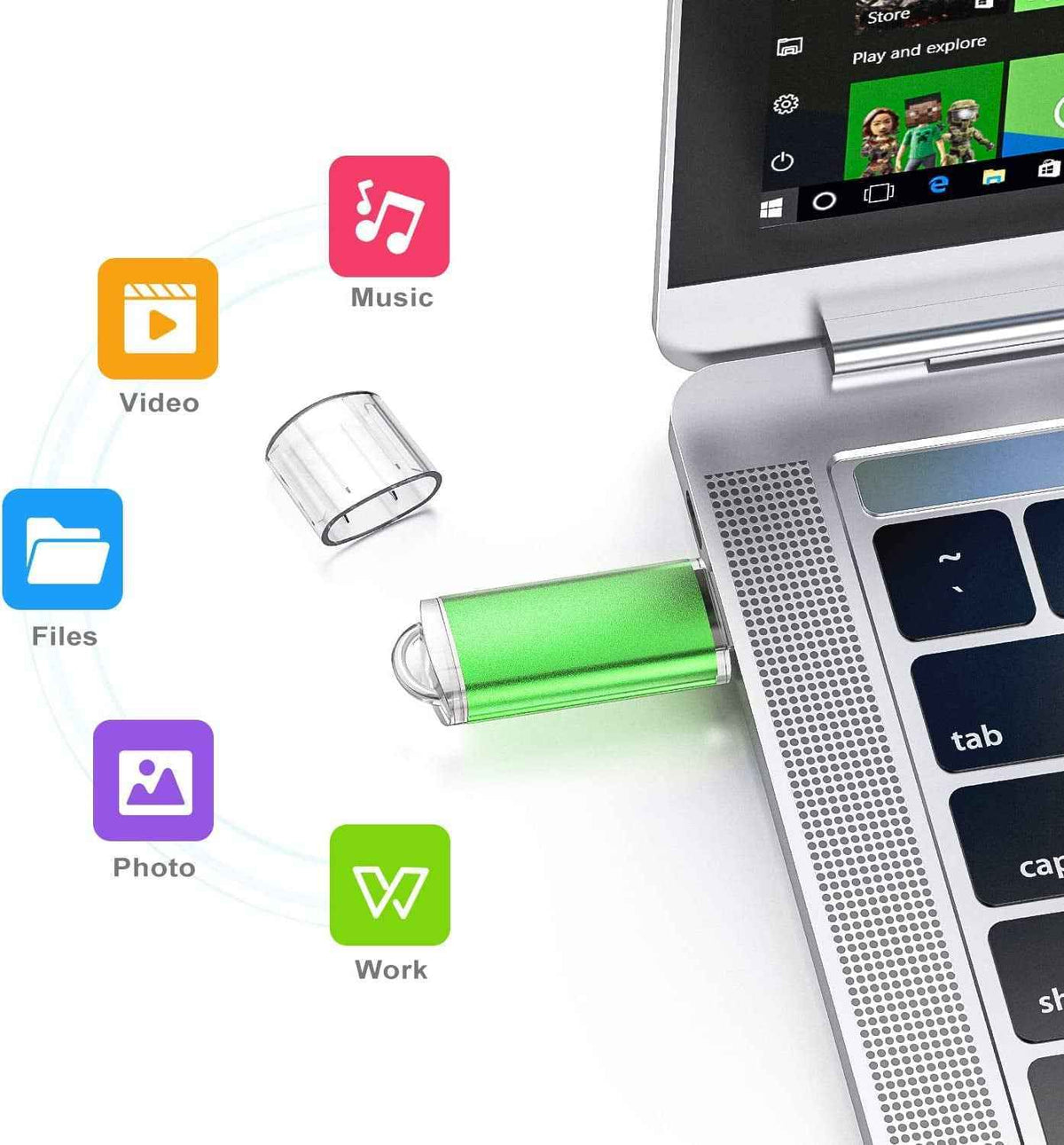Versatile 32GB USB 2.0 Flash Drive - save files, videos, music, photos, and work