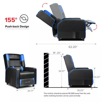 Elevate Your Gaming Experience with the Blue Faux Leather Gaming Chair - Ergonomic Lumbar Support and Reclining Comfort