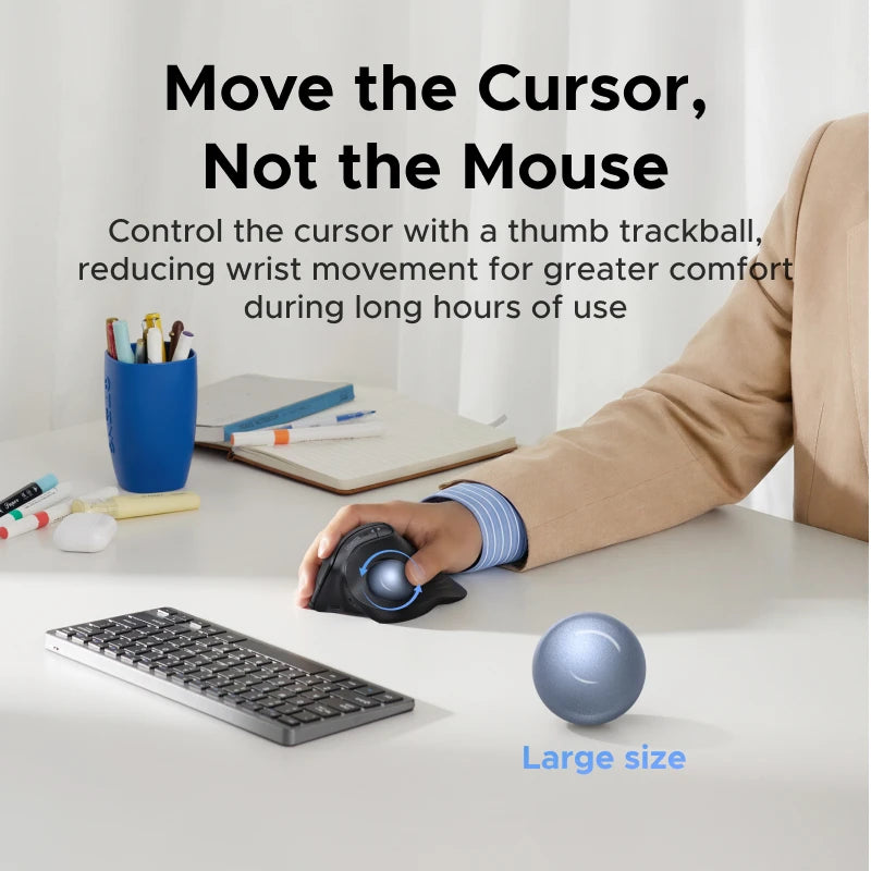 Revolutionary Ergonomic Trackball Mouse - Rechargeable Bluetooth & 2.4G Wireless with 2000 DPI for Ultimate Comfort and Precision