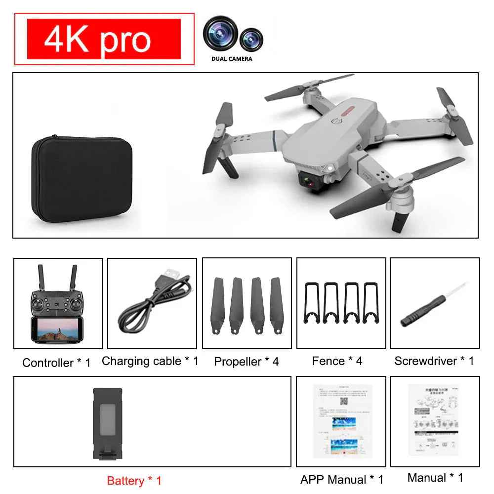 E88 Pro Foldable Quadcopter Drone - WIFI FPV, HD 4K Camera