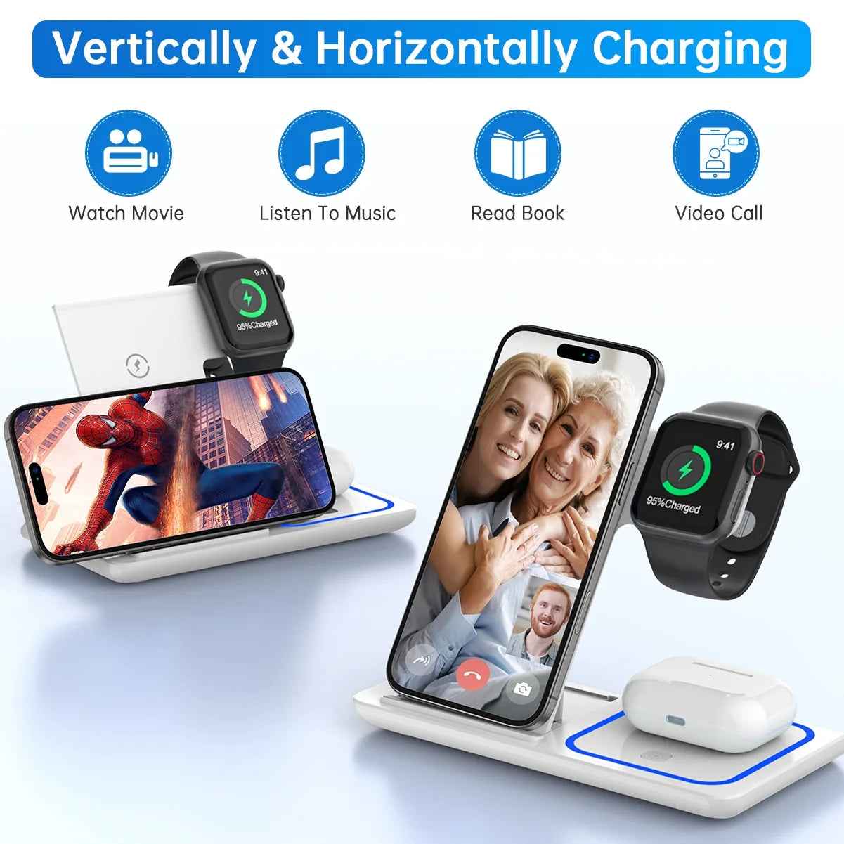 Revolutionary 3-in-1 Wireless Charging Station with Soothing Breathing Indicator - Fast Charge Your iPhone, Apple Watch, and AirPods Effortlessly