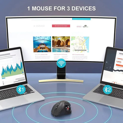 Experience Ultimate Comfort with the 2400DPI Bluetooth Trackball Mouse - Rechargeable Ergonomic Design with EVA Case for Laptops and Tablets