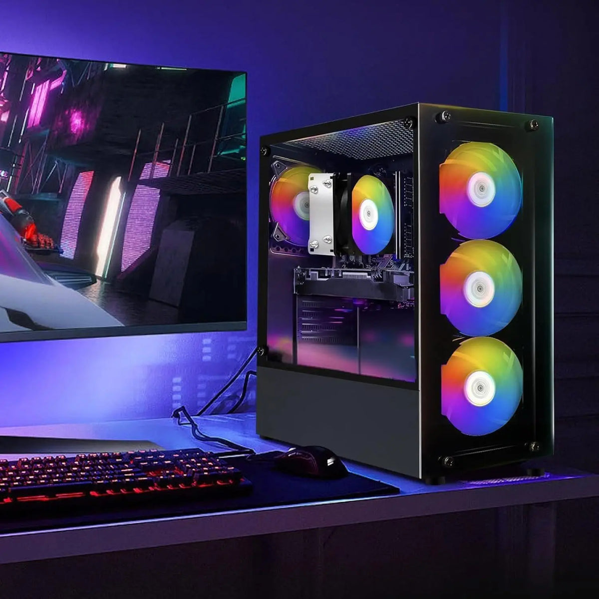 High-Performance Gaming Desktop PC - AMD Ryzen 5 2600, GeForce RTX 2060, 16GB RAM, 512GB SSD, WiFi 6, Bluetooth 5.0, RGB, Windows 11 Home
