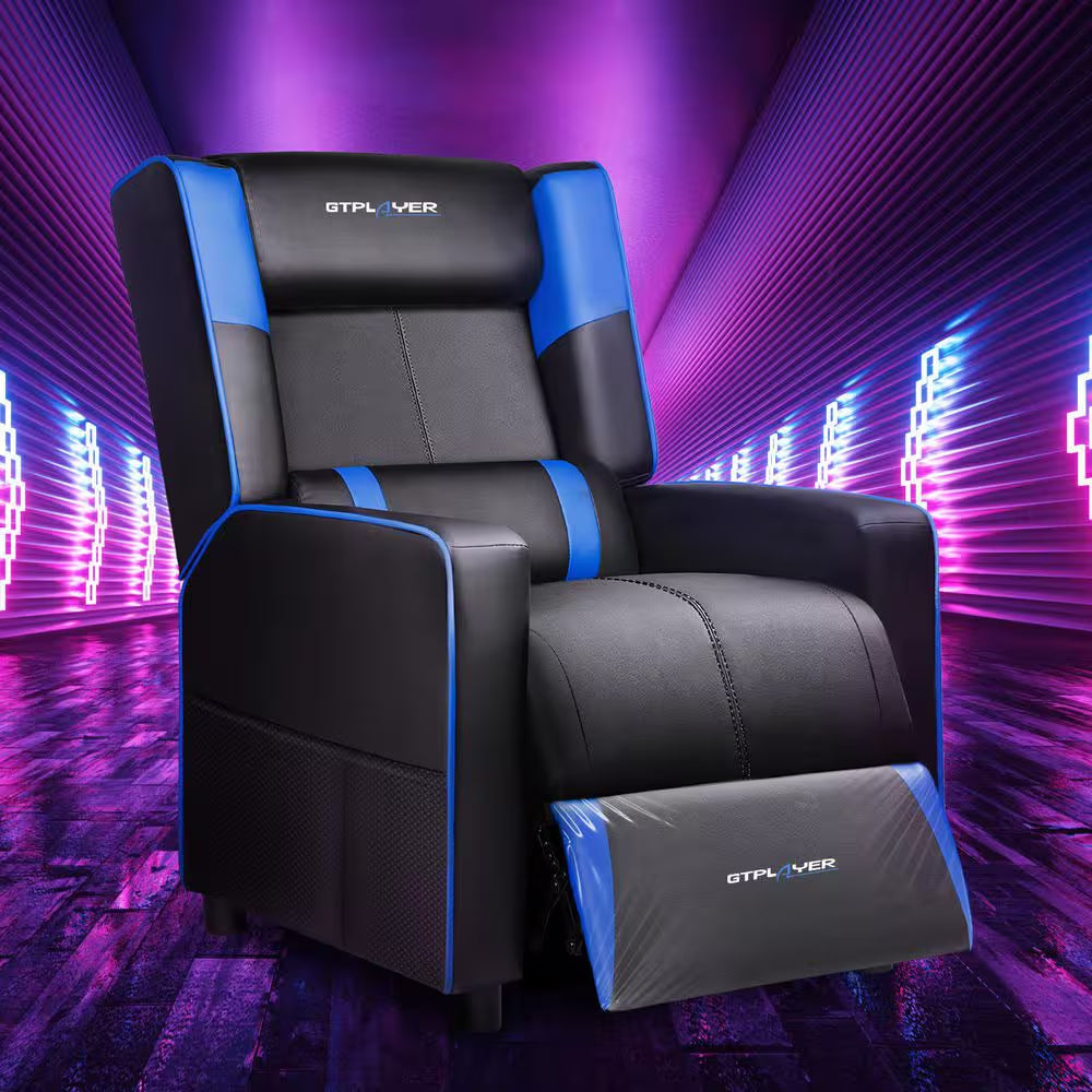 Elevate Your Gaming Experience with the Blue Faux Leather Gaming Chair - Ergonomic Lumbar Support and Reclining Comfort