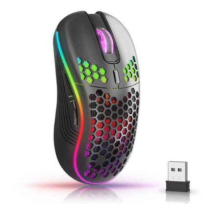 Unleash Your Gaming Potential with the Ergonomic RGB Wireless Gaming Mouse - Rechargeable Honeycomb Design, 6 Customizable Buttons & Adjustable 3-Speed DPI
