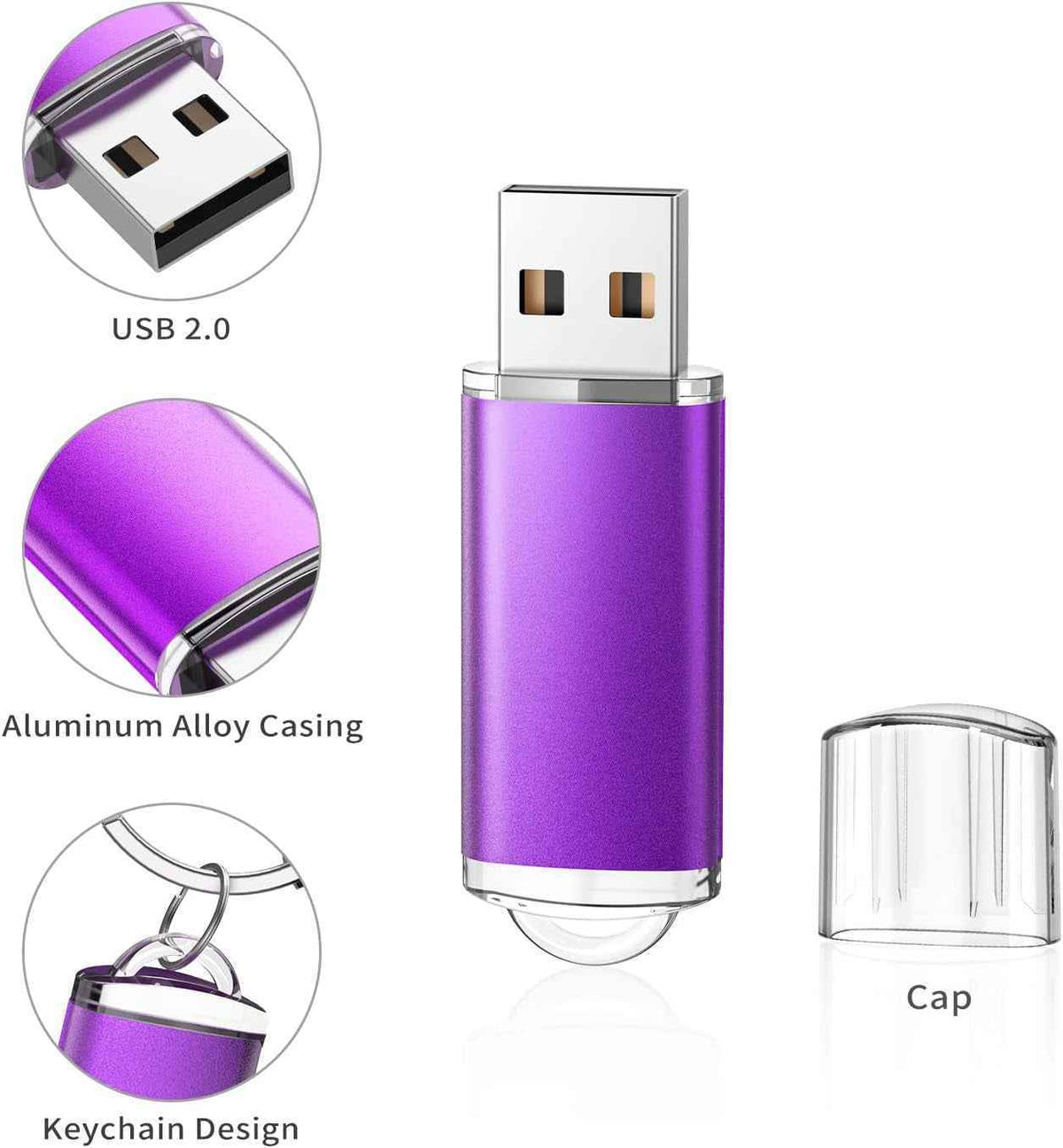 Colorful USB flash drives showing USB connector, protective cap, and portable storage design