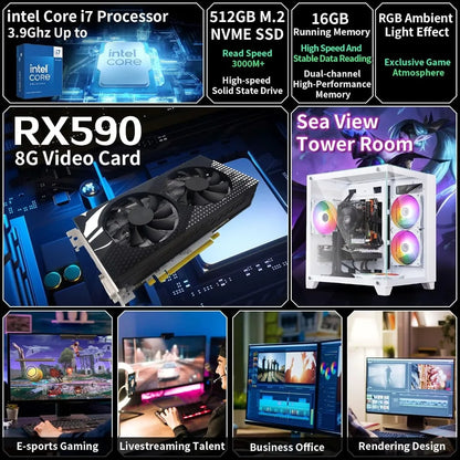 High-Performance Gaming PC - Intel Core i7, RX590 8GB, 16GB RAM, 512GB SSD, RGB Fans, WiFi 5.0