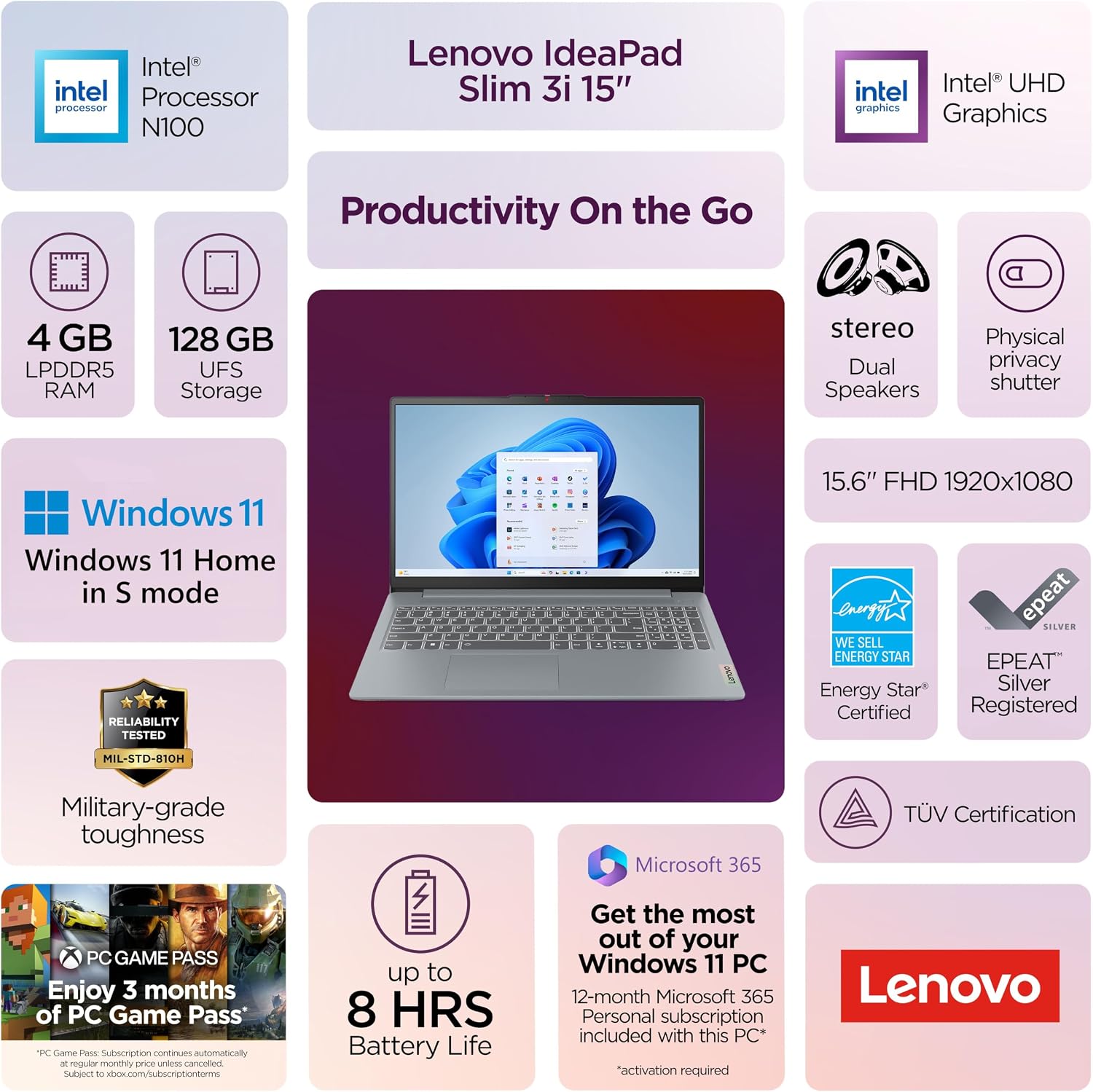 Discover the Lenovo Essential 15.6" FHD Laptop - Ultra-Sleek, High-Performance with Intel Processor & 128GB Storage for Effortless Everyday Use!