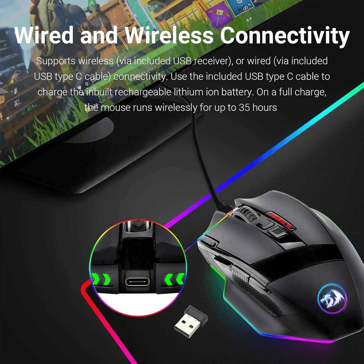 Transform Your Gameplay with the M801 Wireless RGB Gaming Mouse - Superior Precision, 9 Customizable Buttons & 16000 DPI