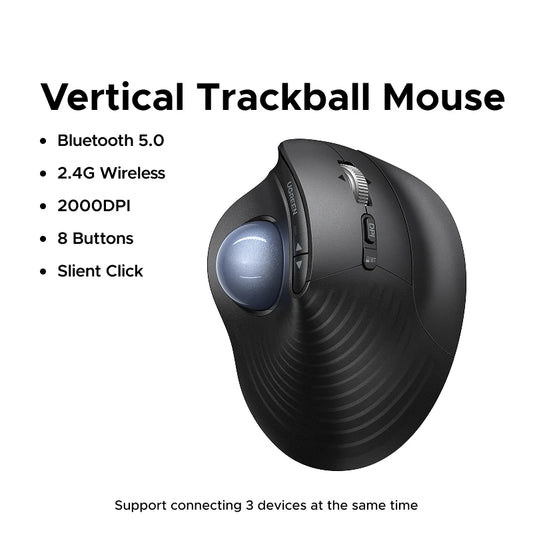 Revolutionary Ergonomic Trackball Mouse - Rechargeable Bluetooth & 2.4G Wireless with 2000 DPI for Ultimate Comfort and Precision