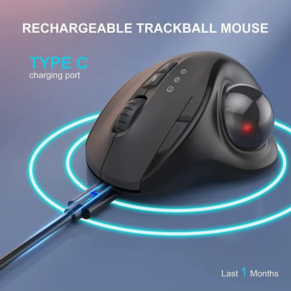Experience Ultimate Comfort with the 2400DPI Bluetooth Trackball Mouse - Rechargeable Ergonomic Design with EVA Case for Laptops and Tablets