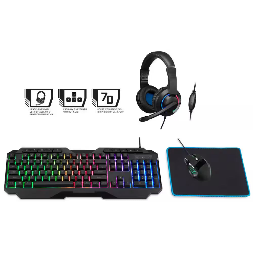 Ultimate 4-In-1 Gaming Bundle: Keyboard, Mouse, Headset & Desk Pad for Unmatched Performance