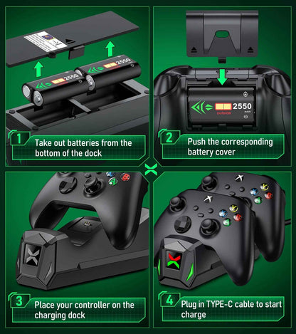 Ultimate Xbox Controller Charger with Dual 2550mAh Battery Packs - Unleash Endless Gaming Power!
