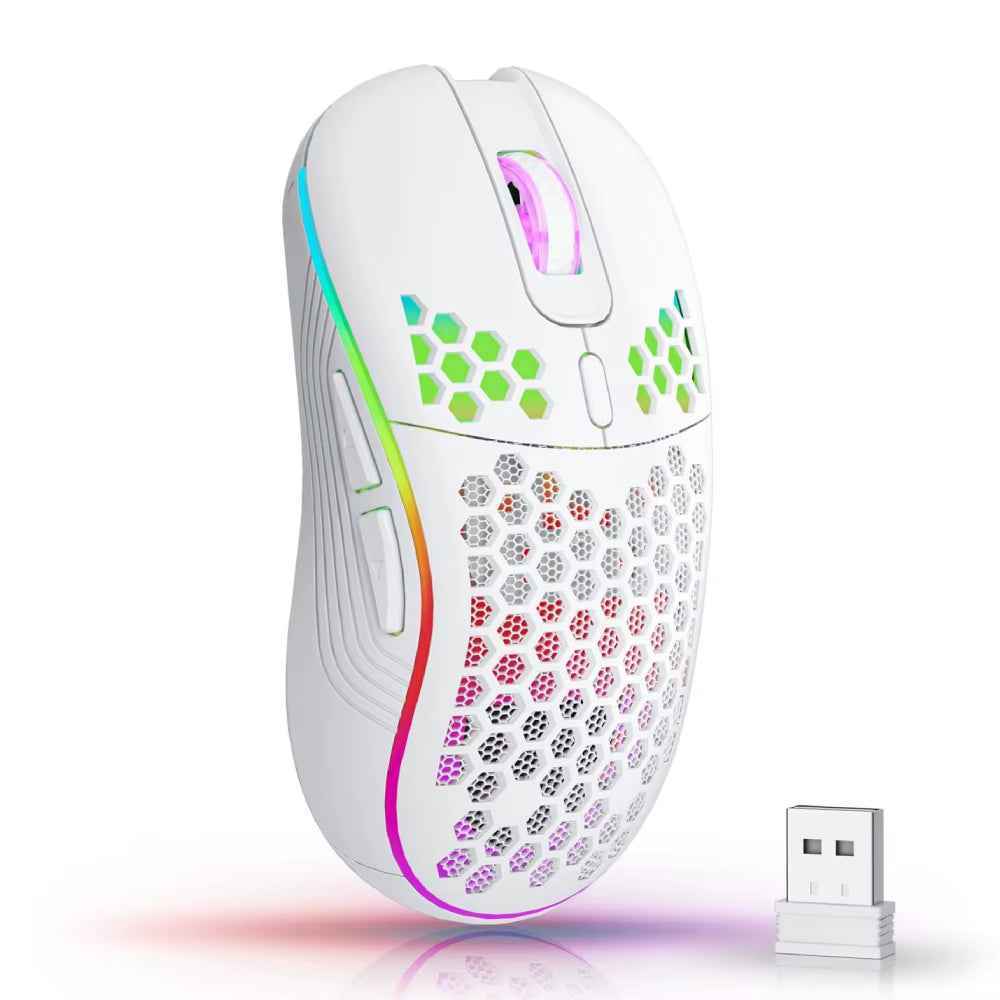 Unleash Your Gaming Potential with the Ergonomic RGB Wireless Gaming Mouse - Rechargeable Honeycomb Design, 6 Customizable Buttons & Adjustable 3-Speed DPI