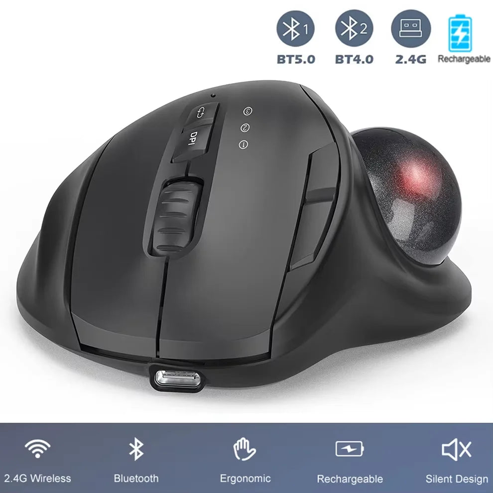 Experience Ultimate Comfort with the 2400DPI Bluetooth Trackball Mouse - Rechargeable Ergonomic Design with EVA Case for Laptops and Tablets