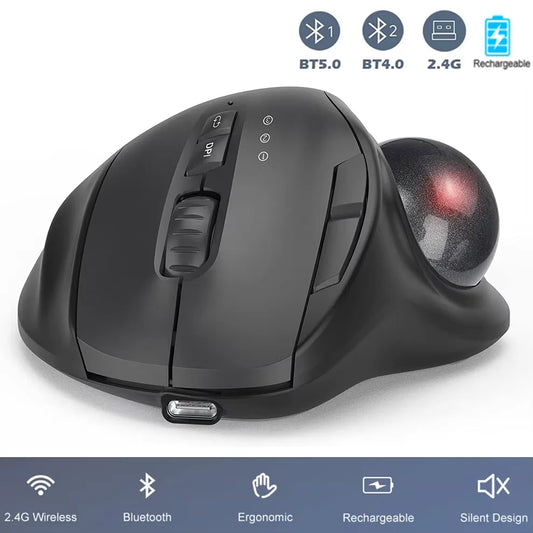 Experience Ultimate Comfort with the 2400DPI Bluetooth Trackball Mouse - Rechargeable Ergonomic Design with EVA Case for Laptops and Tablets
