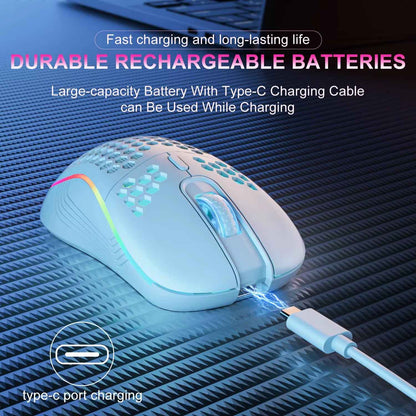 Unleash Your Gaming Potential with the Ergonomic RGB Wireless Gaming Mouse - Rechargeable Honeycomb Design, 6 Customizable Buttons & Adjustable 3-Speed DPI