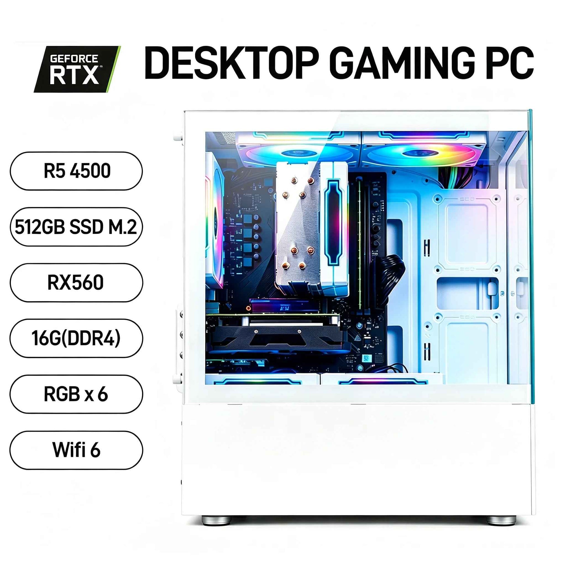 Elevate Your Skills with the High-Performance Gaming Desktop PC - AMD Ryzen 5, 16GB RAM, 512GB SSD, RX 560, WiFi 6