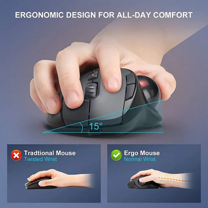Experience Ultimate Comfort with the 2400DPI Bluetooth Trackball Mouse - Rechargeable Ergonomic Design with EVA Case for Laptops and Tablets