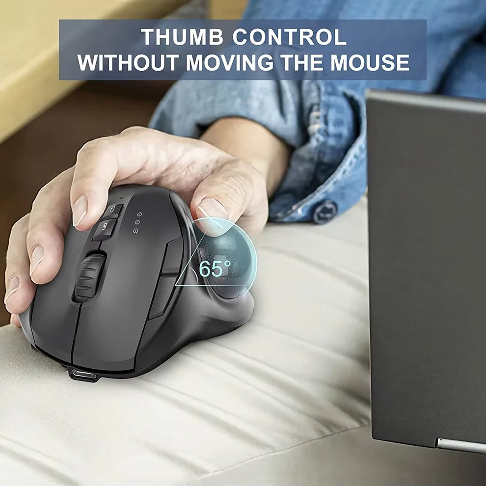 Experience Ultimate Comfort with the 2400DPI Bluetooth Trackball Mouse - Rechargeable Ergonomic Design with EVA Case for Laptops and Tablets