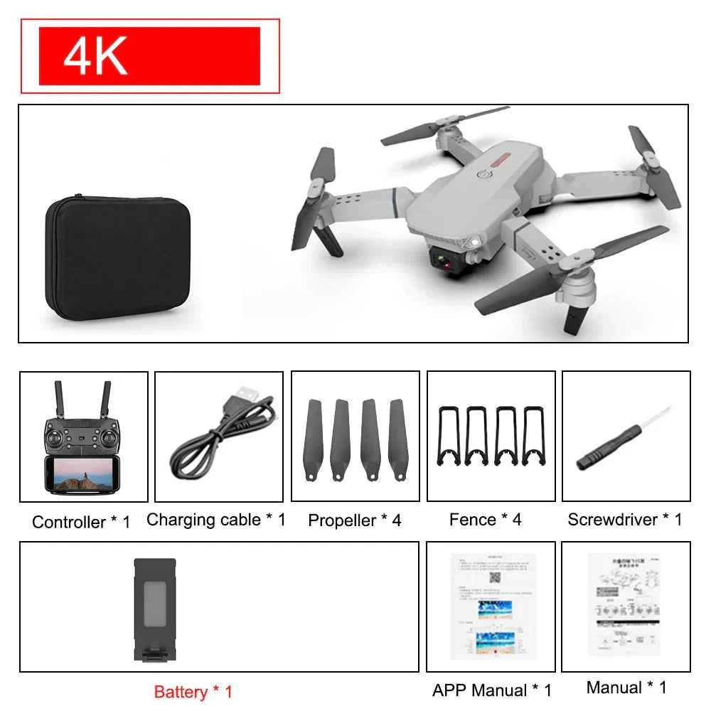 E88 Pro Foldable Quadcopter Drone - WIFI FPV, HD 4K Camera