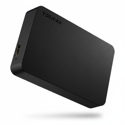 Canvio Basics 4TB hard drive tilted angle showing USB port